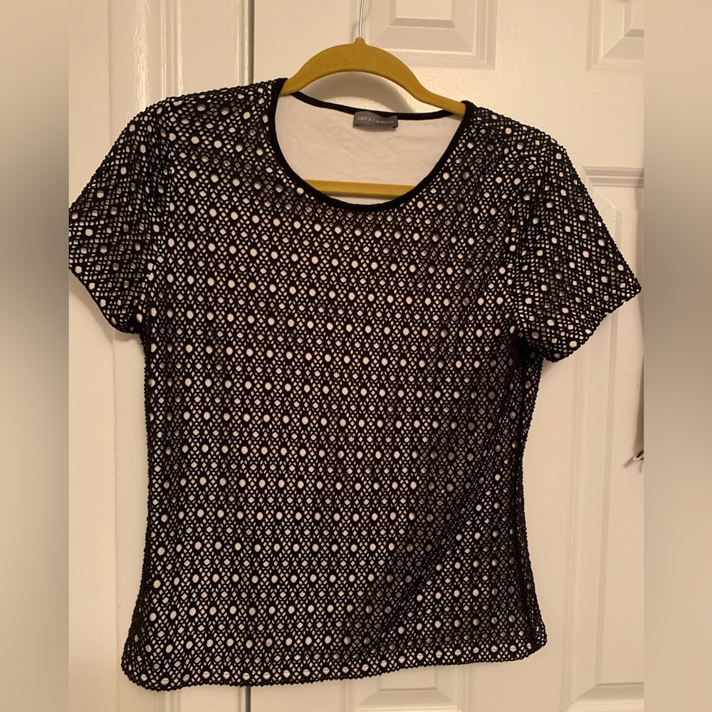 Vince Camuto Lined Mesh Short Sleeve Shirt Small